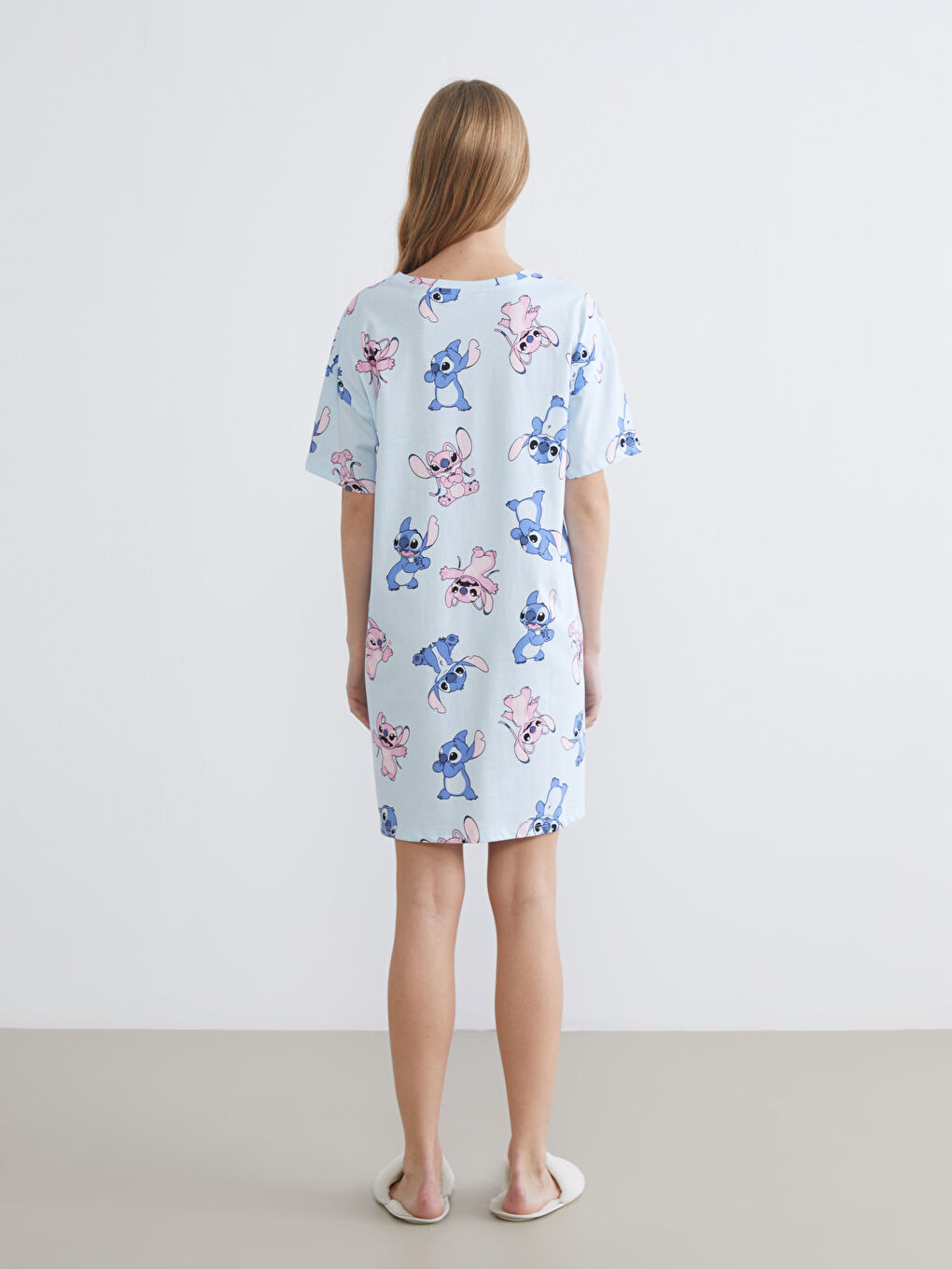Mavi Bisiklet Yaka Stitch Baskılı Kadın Gecelik-3