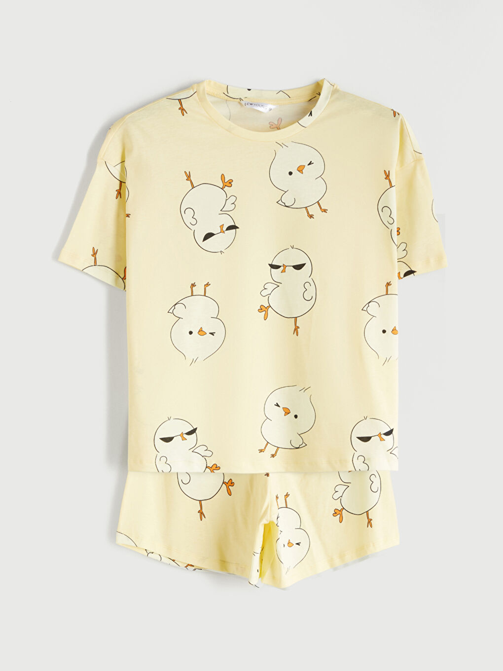 Sarı Bisiklet Yaka Baskılı Kadın Şortlu Pijama Takımı-4