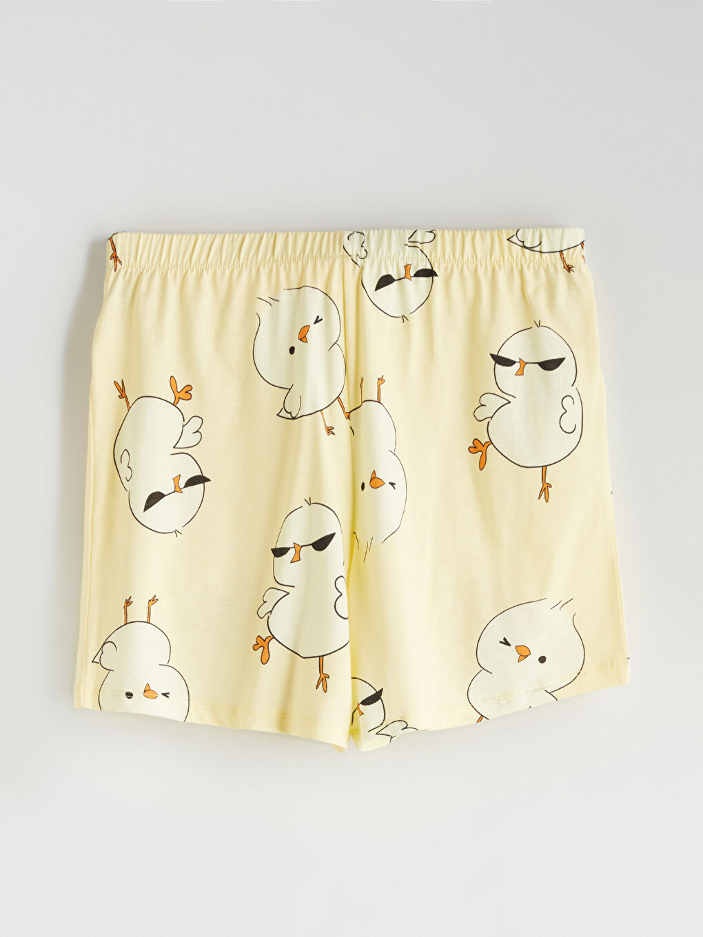 Sarı Bisiklet Yaka Baskılı Kadın Şortlu Pijama Takımı-7