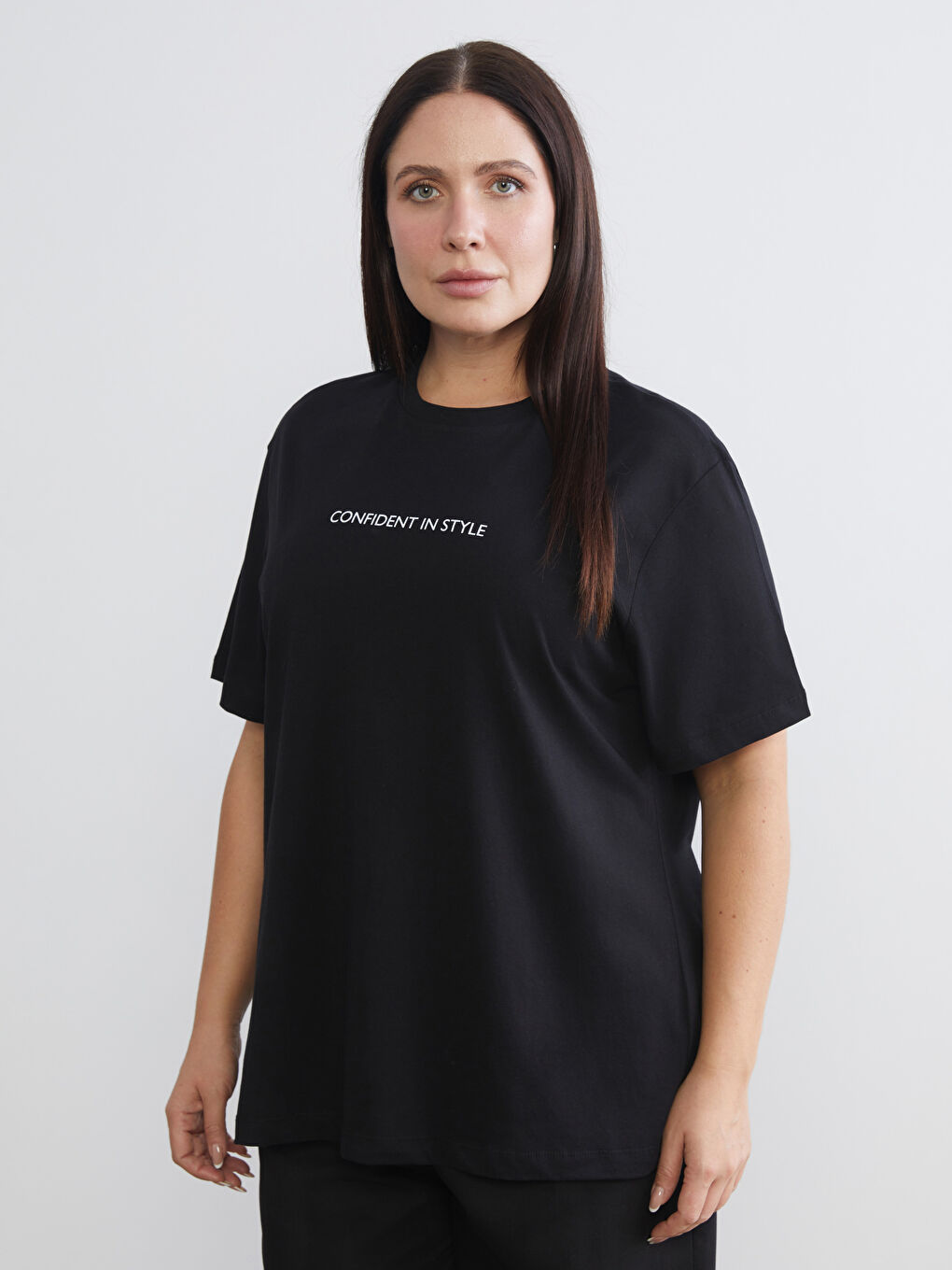 Siyah Büyük Beden Baskılı Kadın Tişört 2'li-1