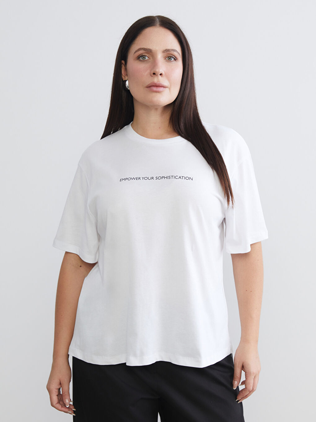 Siyah Büyük Beden Baskılı Kadın Tişört 2'li-2