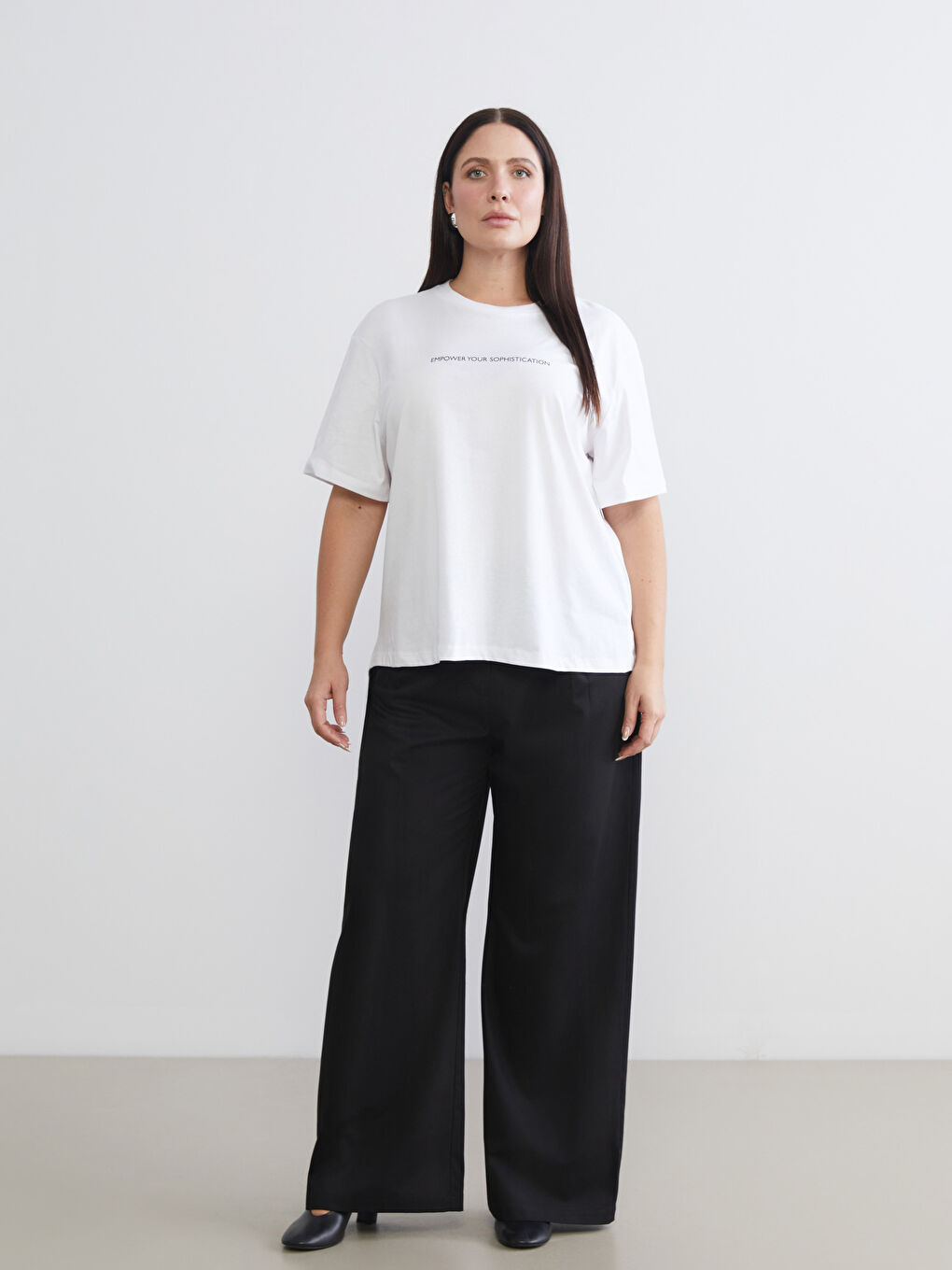 Siyah Büyük Beden Baskılı Kadın Tişört 2'li-3