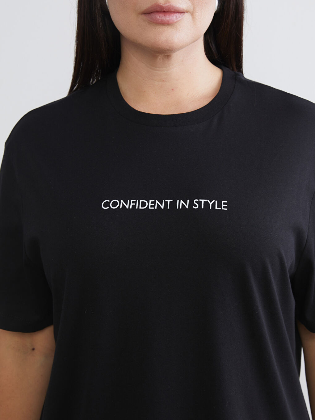 Siyah Büyük Beden Baskılı Kadın Tişört 2'li-4