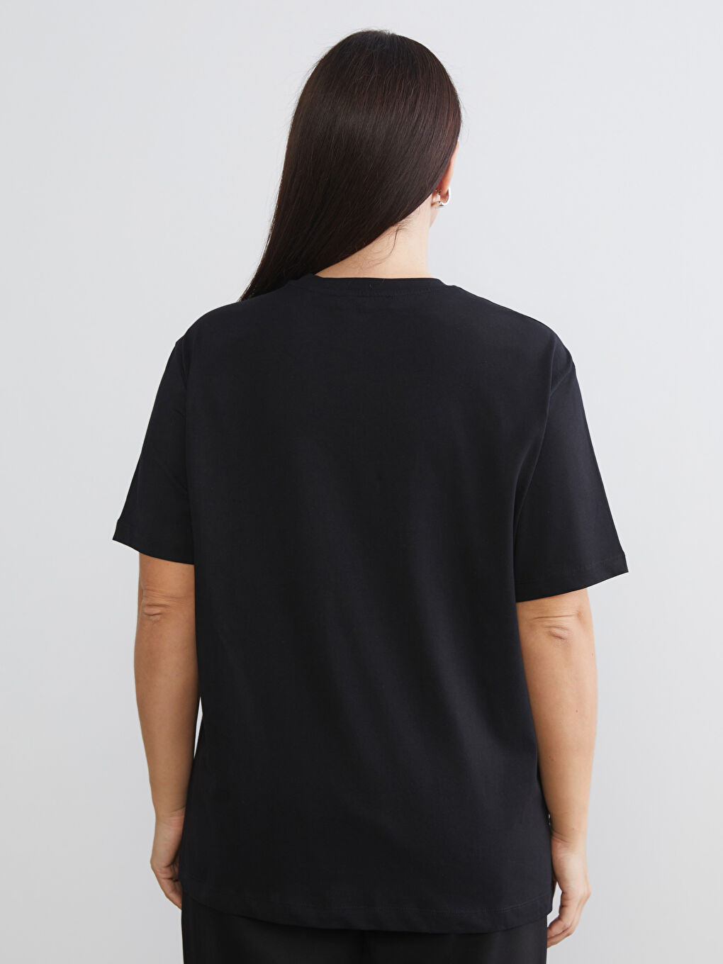 Siyah Büyük Beden Baskılı Kadın Tişört 2'li-6