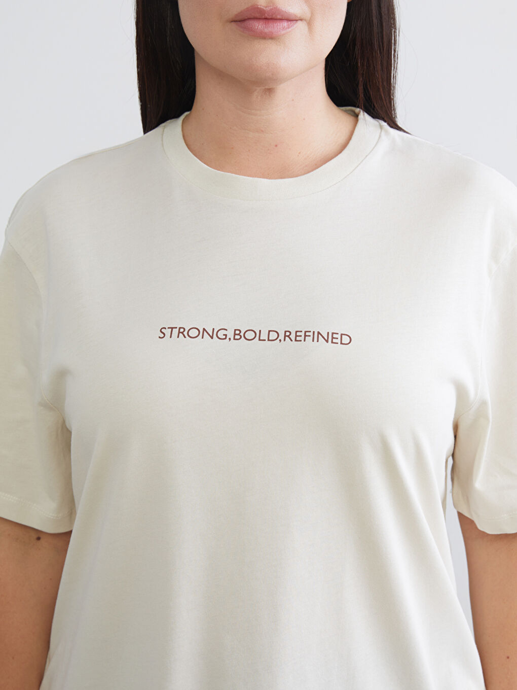 Bej Büyük Beden Baskılı Kadın Tişört 2'li-5