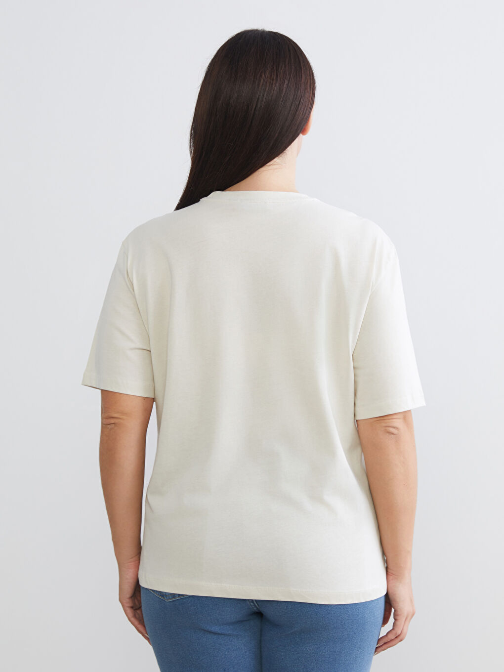 Bej Büyük Beden Baskılı Kadın Tişört 2'li-6