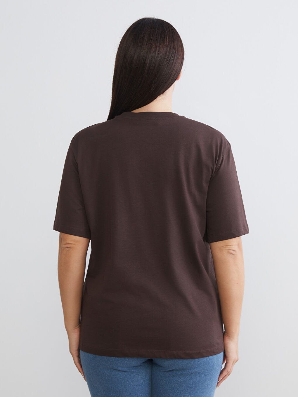 Bej Büyük Beden Baskılı Kadın Tişört 2'li-7