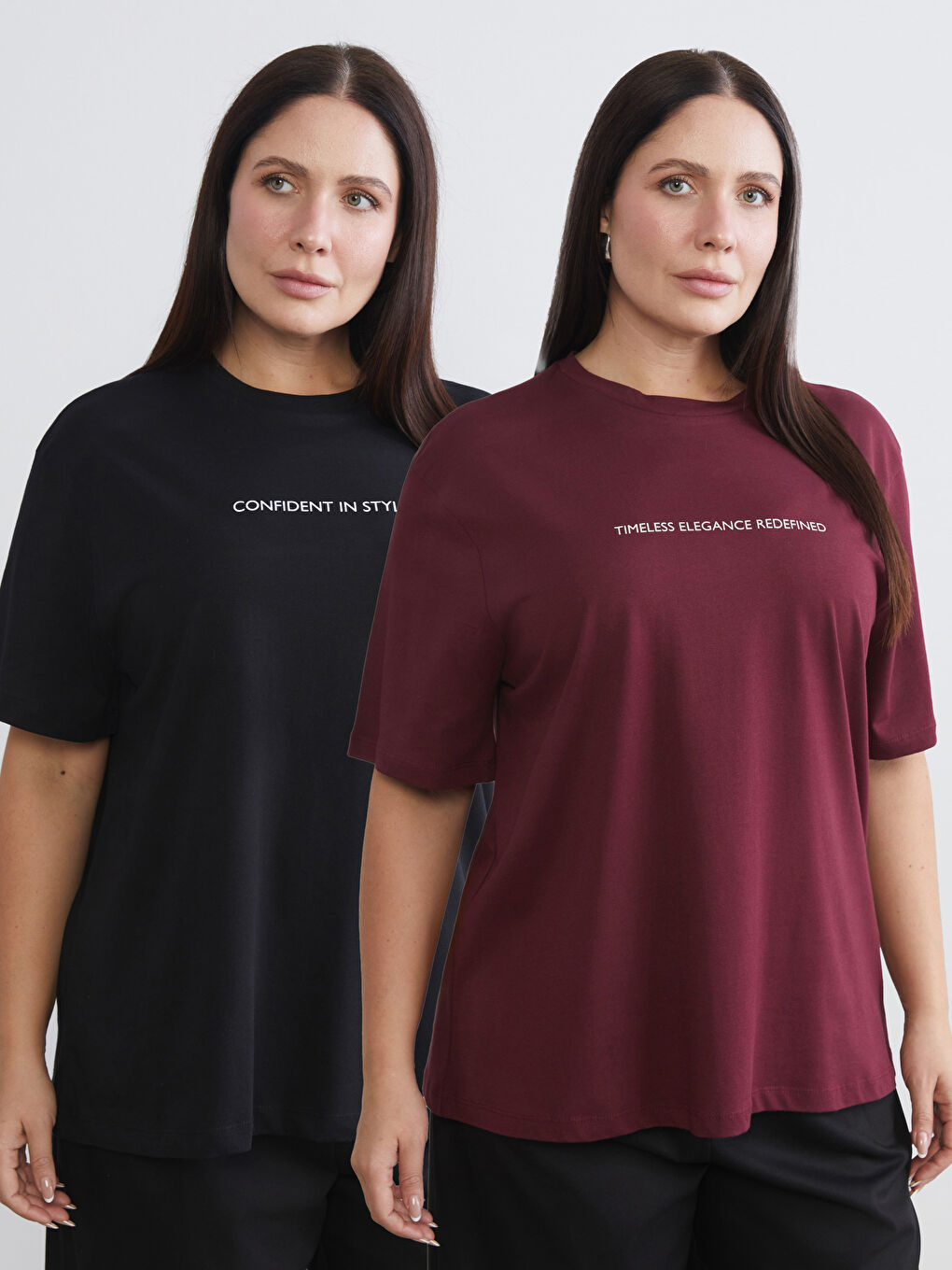 Siyah Büyük Beden Baskılı Kadın Tişört 2'li