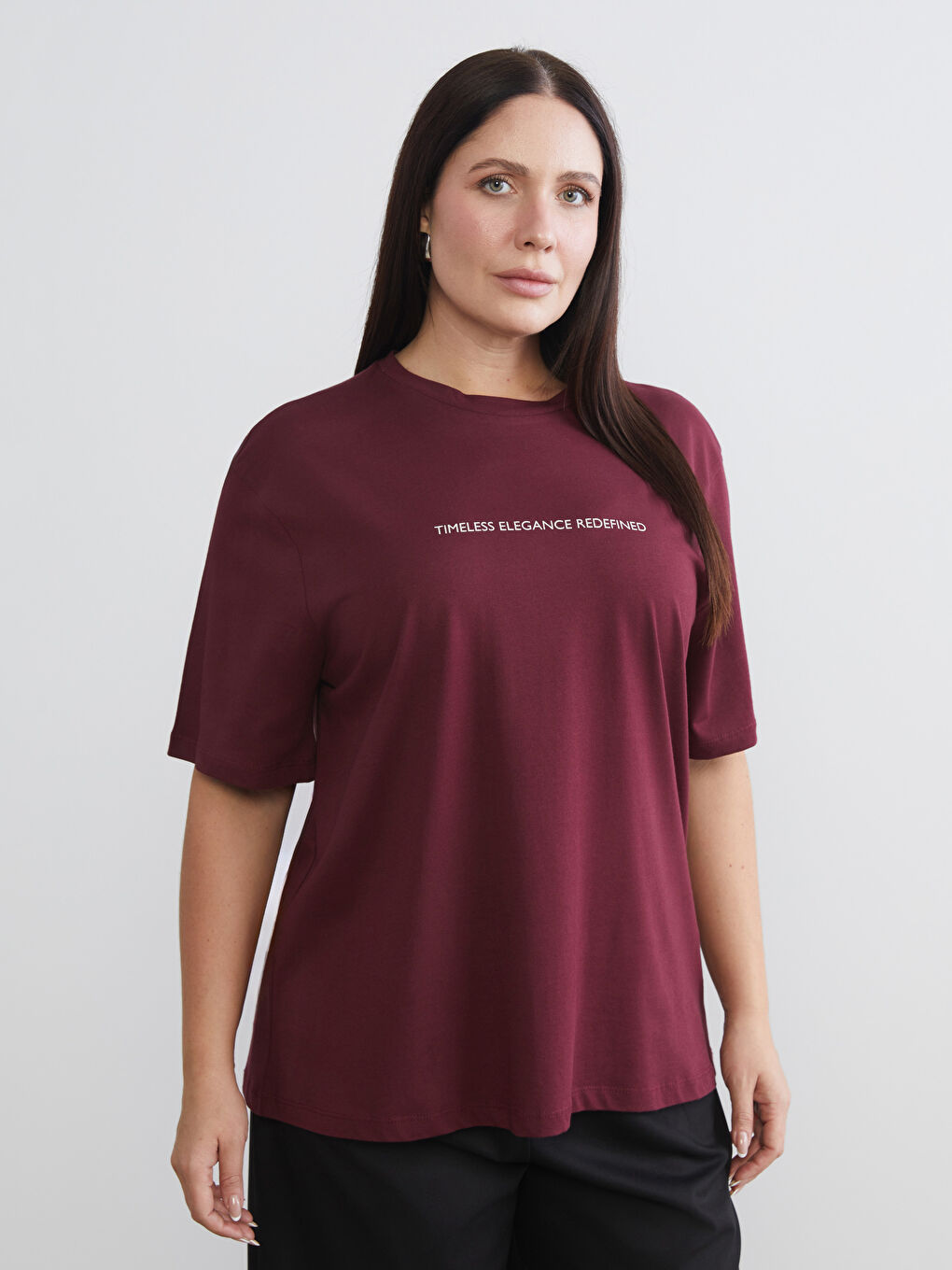 Siyah Büyük Beden Baskılı Kadın Tişört 2'li-1