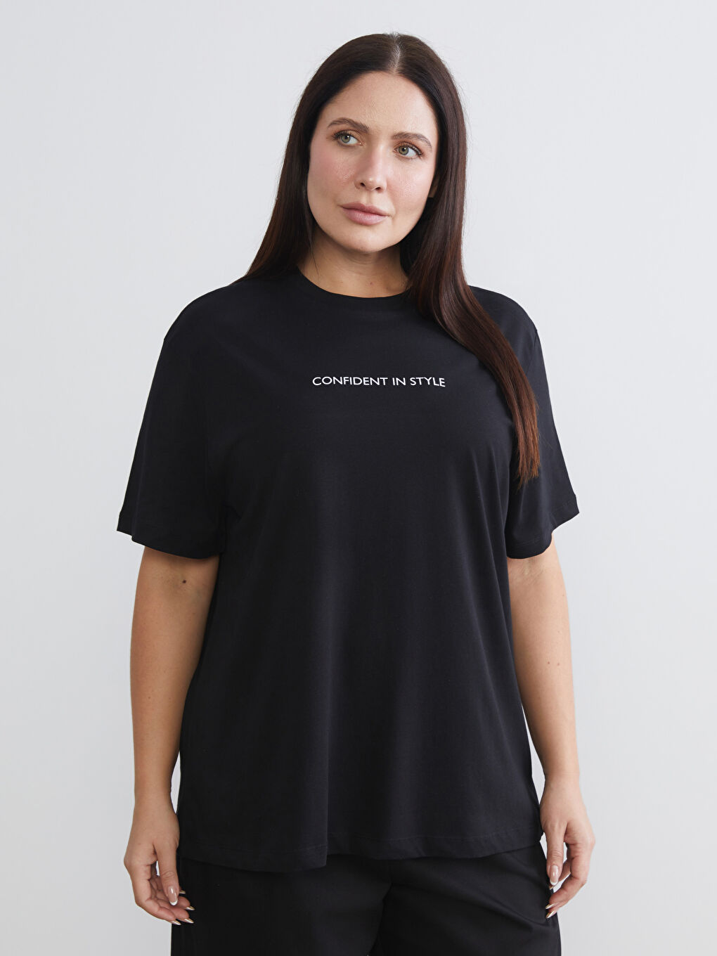 Siyah Büyük Beden Baskılı Kadın Tişört 2'li-2