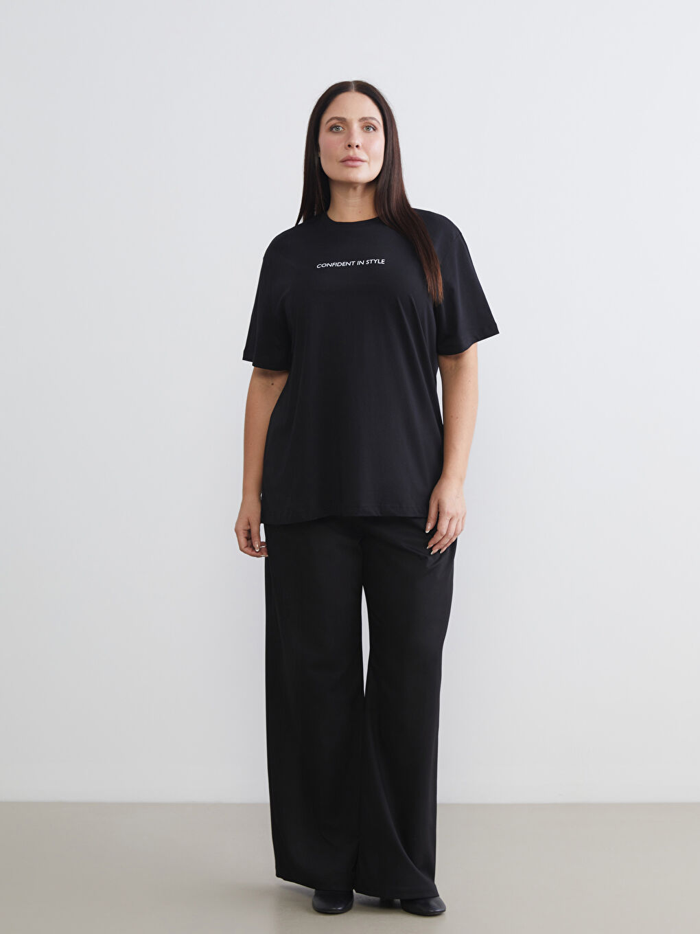 Siyah Büyük Beden Baskılı Kadın Tişört 2'li-3