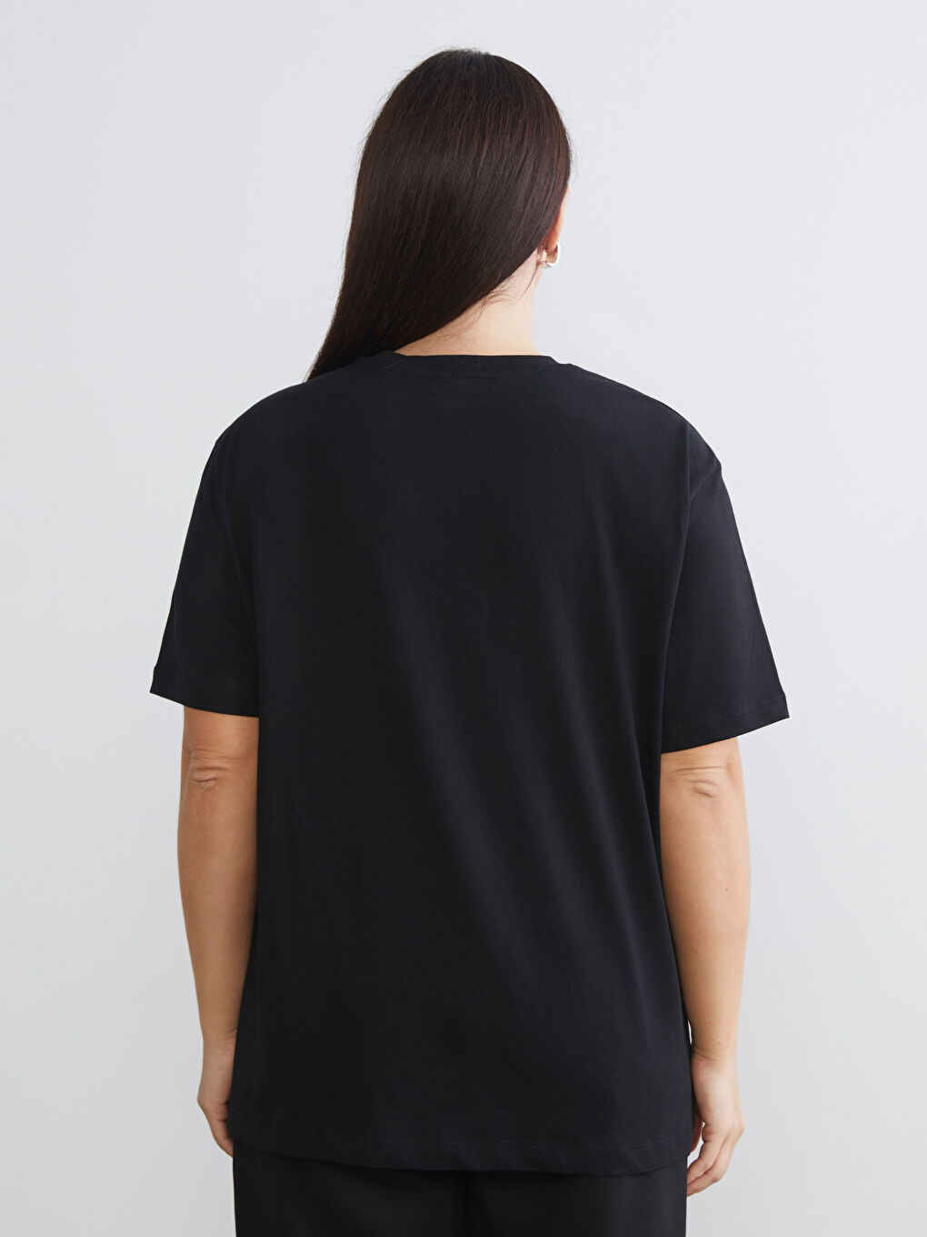 Siyah Büyük Beden Baskılı Kadın Tişört 2'li-6