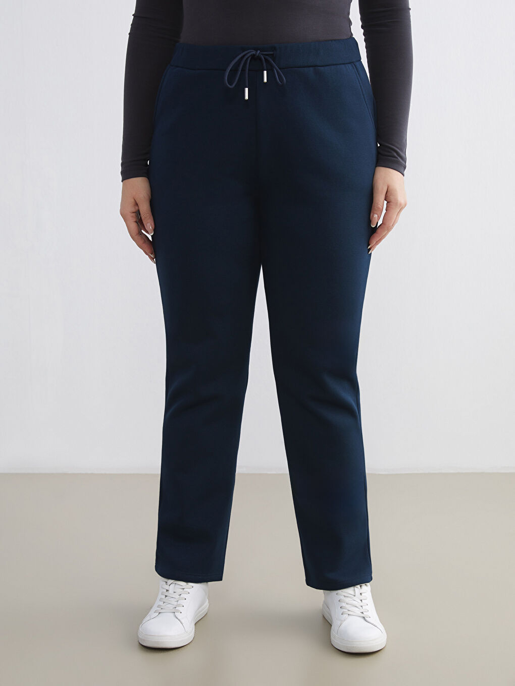 Lacivert Beli Lastikli Kadın Kalın Eşofman Altı-1