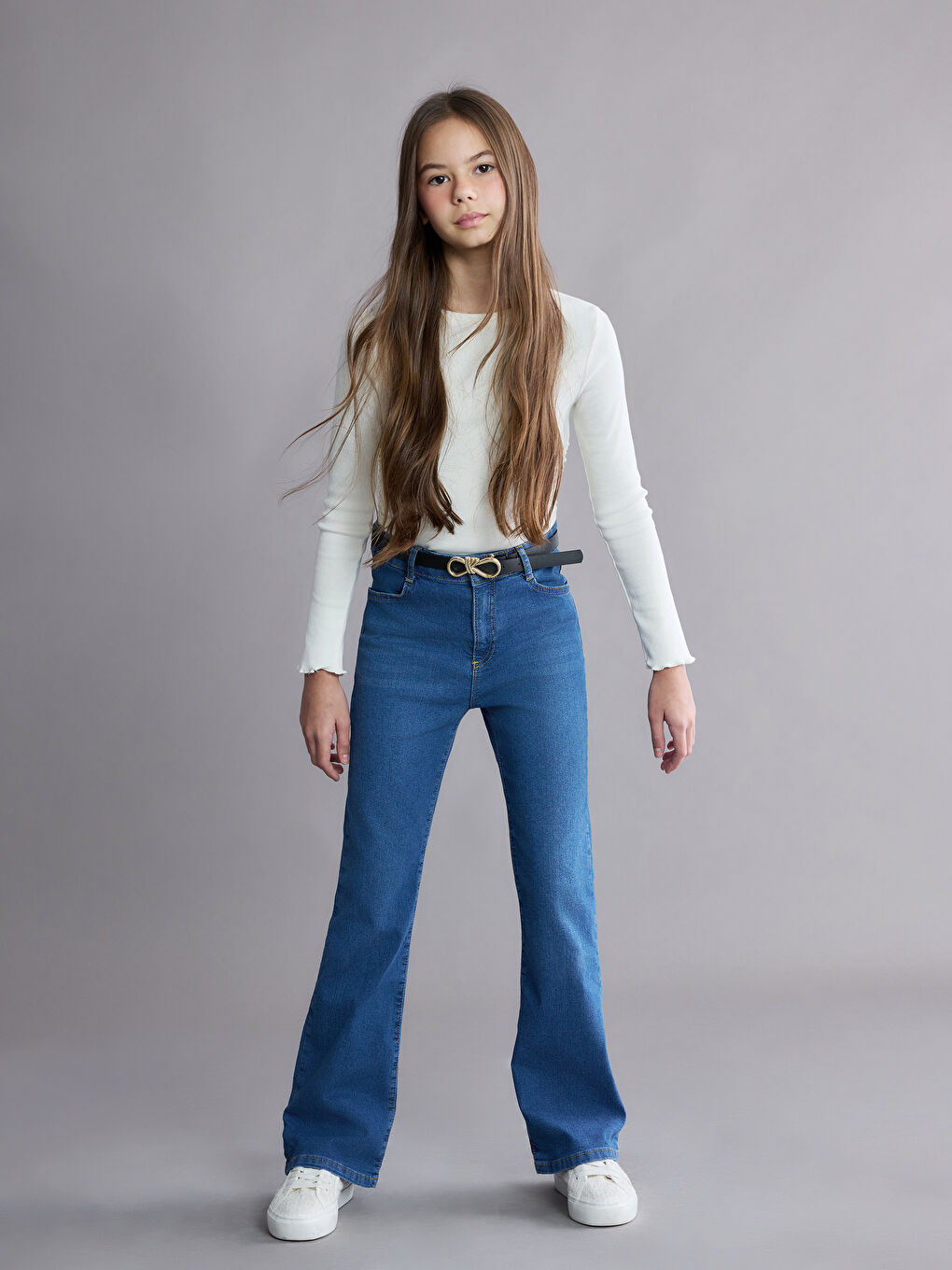 İndigo İspanyol Paça Kız Çocuk Jean Pantolon-1