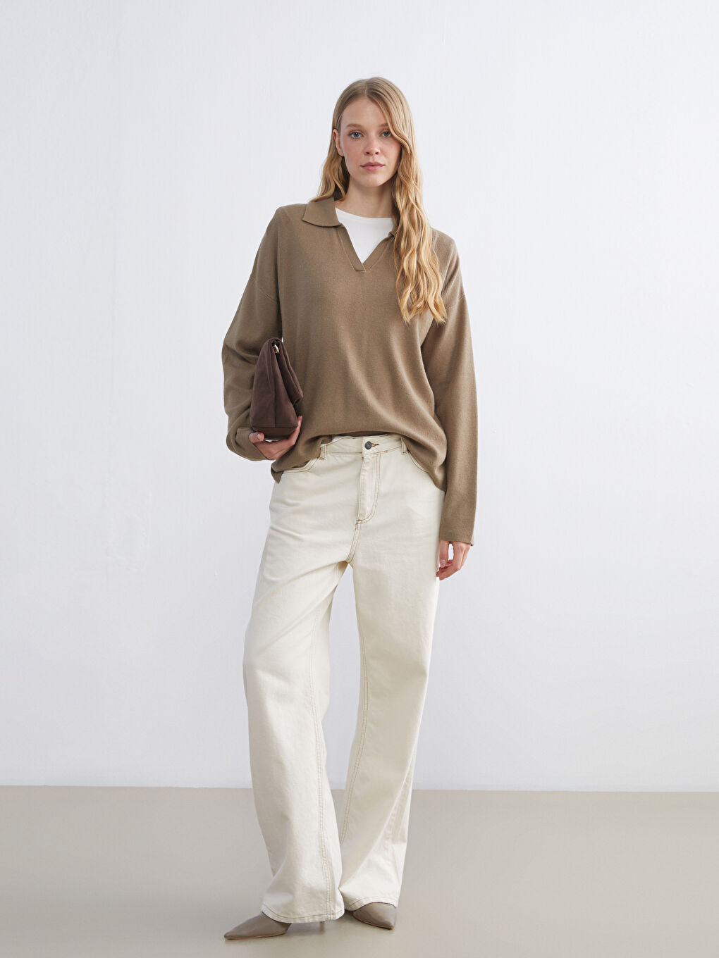 Свитер из трикотажа с воротником поло для женщин-1