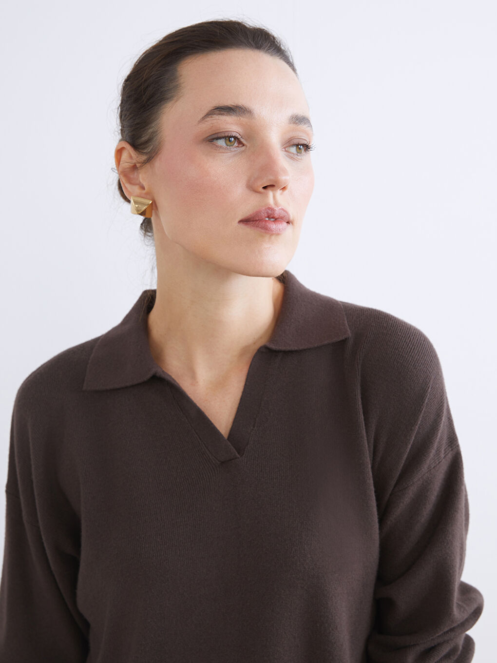 Свитер из трикотажа с воротником поло для женщин-2