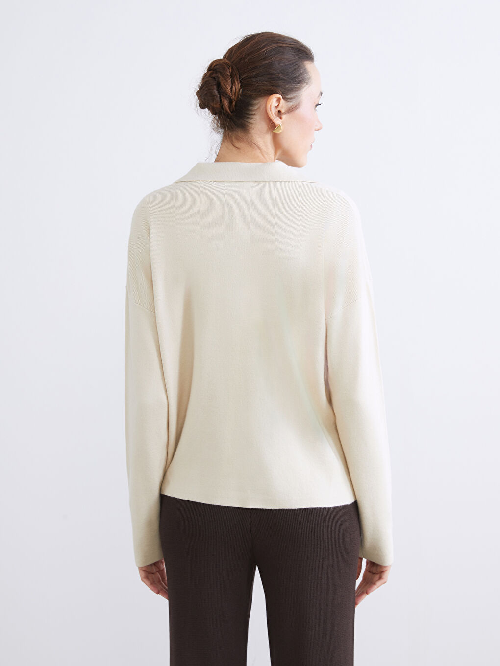 Свитер из трикотажа с воротником поло для женщин-3