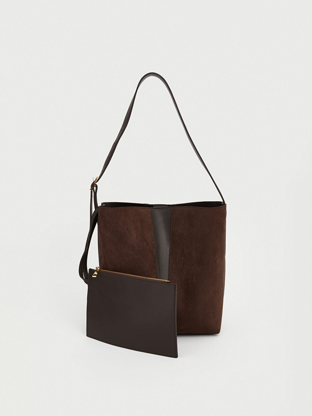 Kahverengi Süet Görünümlü Kadın Omuz Çantası ve Cüzdan-2