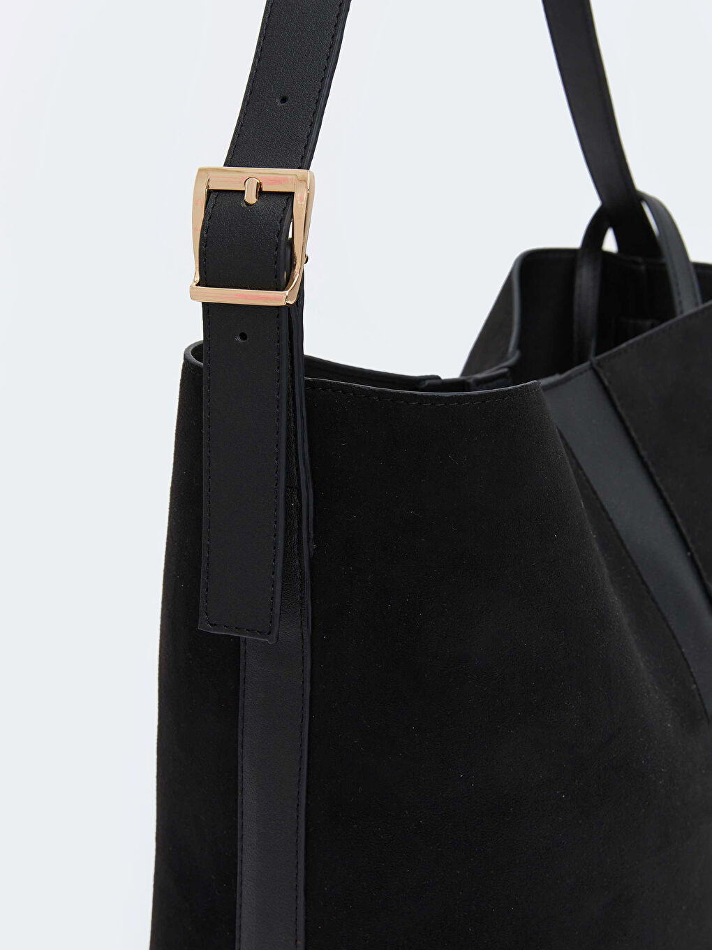 Siyah Süet Görünümlü Kadın Omuz Çantası ve Cüzdan-4