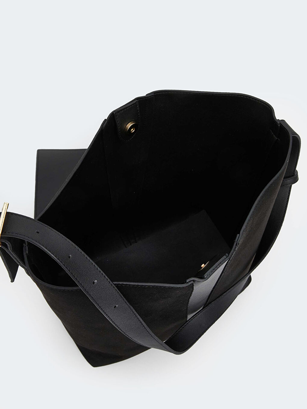 Siyah Süet Görünümlü Kadın Omuz Çantası ve Cüzdan-6