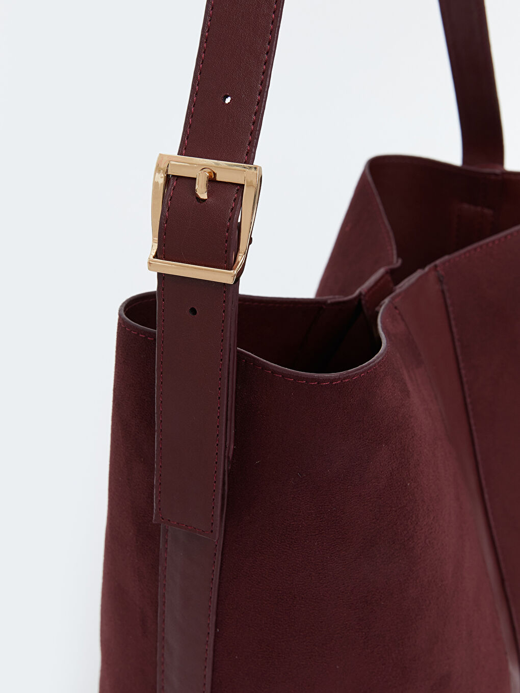 Bordo Süet Görünümlü Kadın Omuz Çantası ve Cüzdan-4