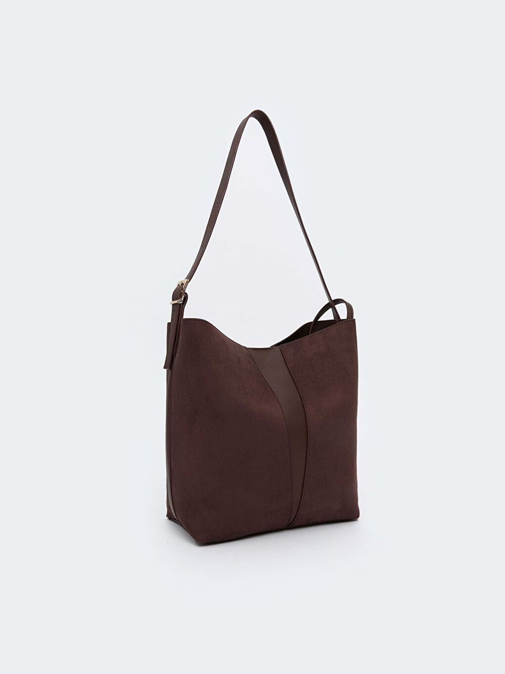 Kahverengi Süet Görünümlü Kadın Omuz Çantası ve Cüzdan-2