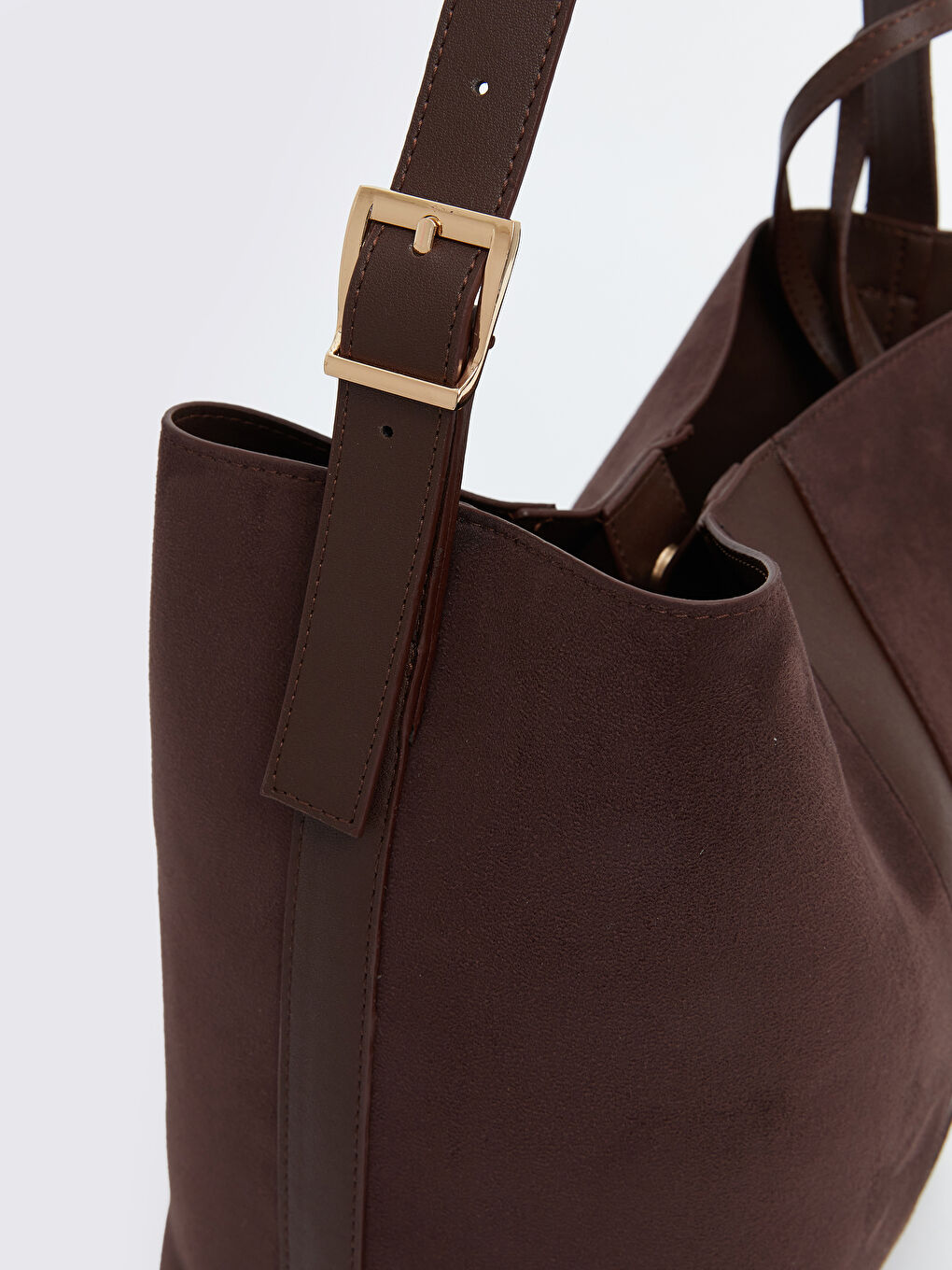 Kahverengi Süet Görünümlü Kadın Omuz Çantası ve Cüzdan-4