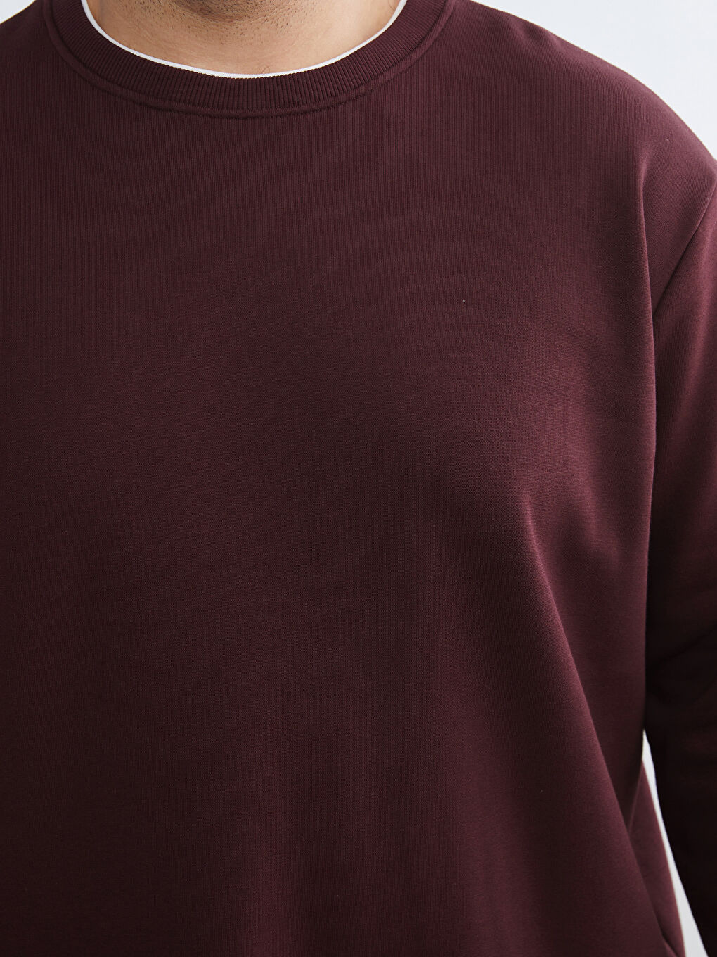 Bordo Bisiklet Yaka Erkek Kalın Sweatshirt-2