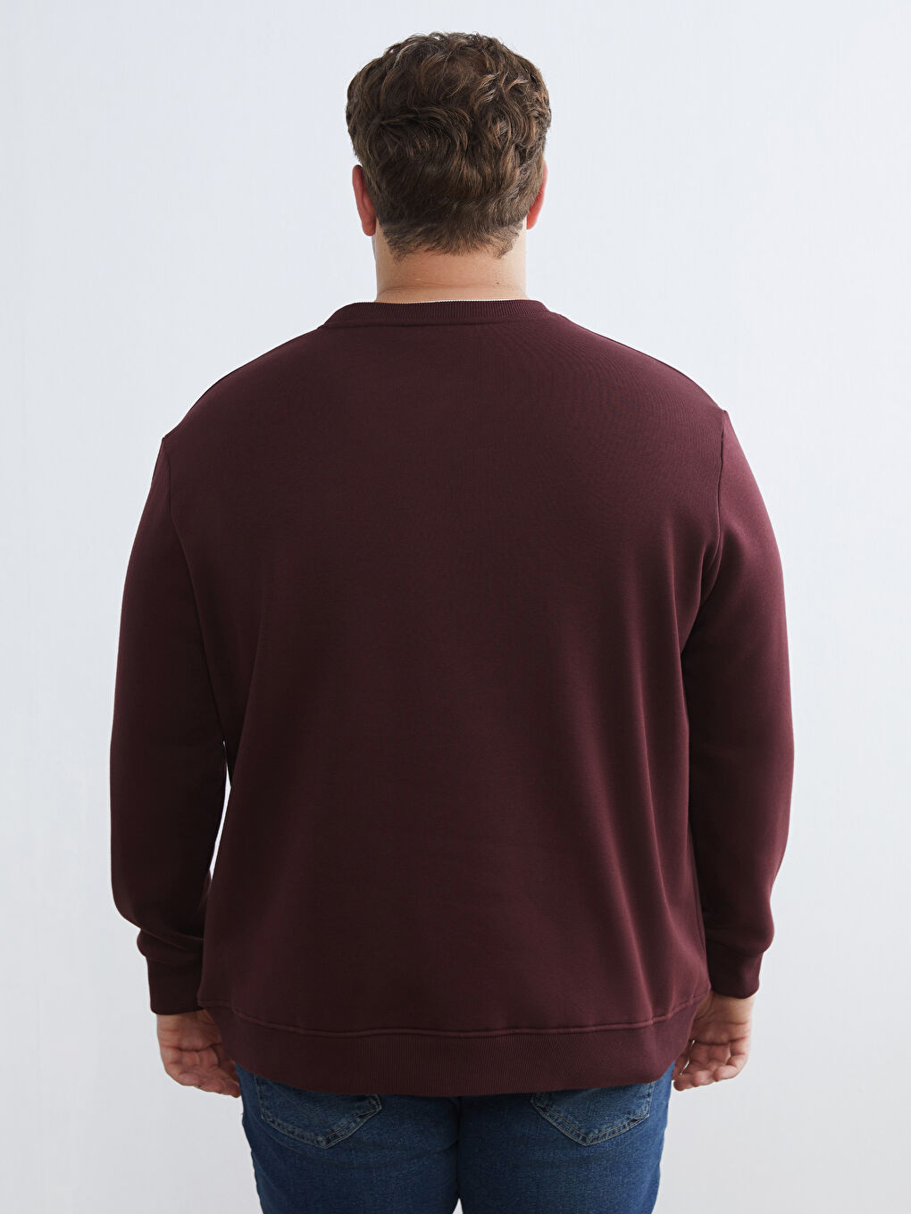Bordo Bisiklet Yaka Erkek Kalın Sweatshirt-3