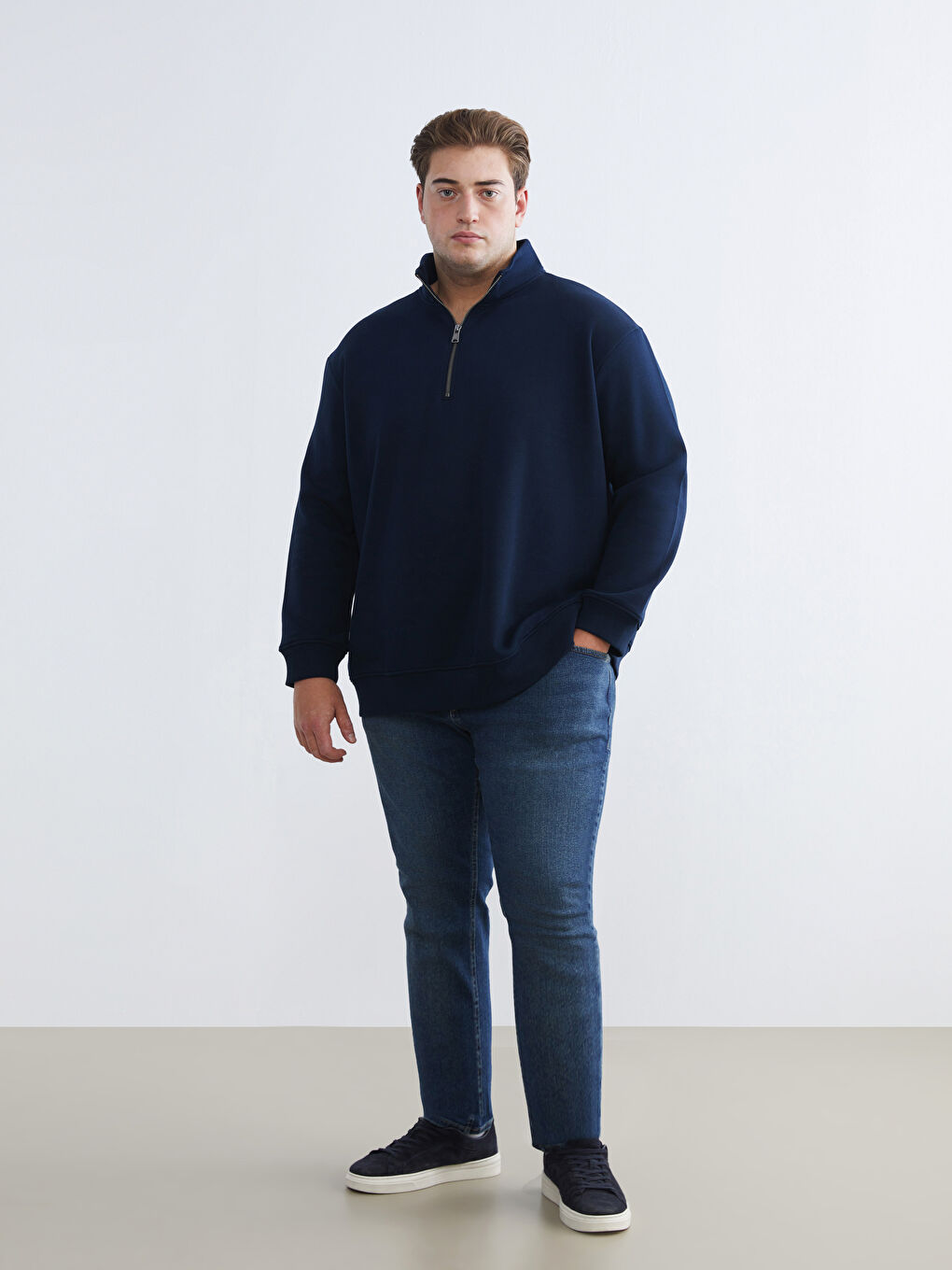 Lacivert Dik Yaka Erkek Sweatshirt-1