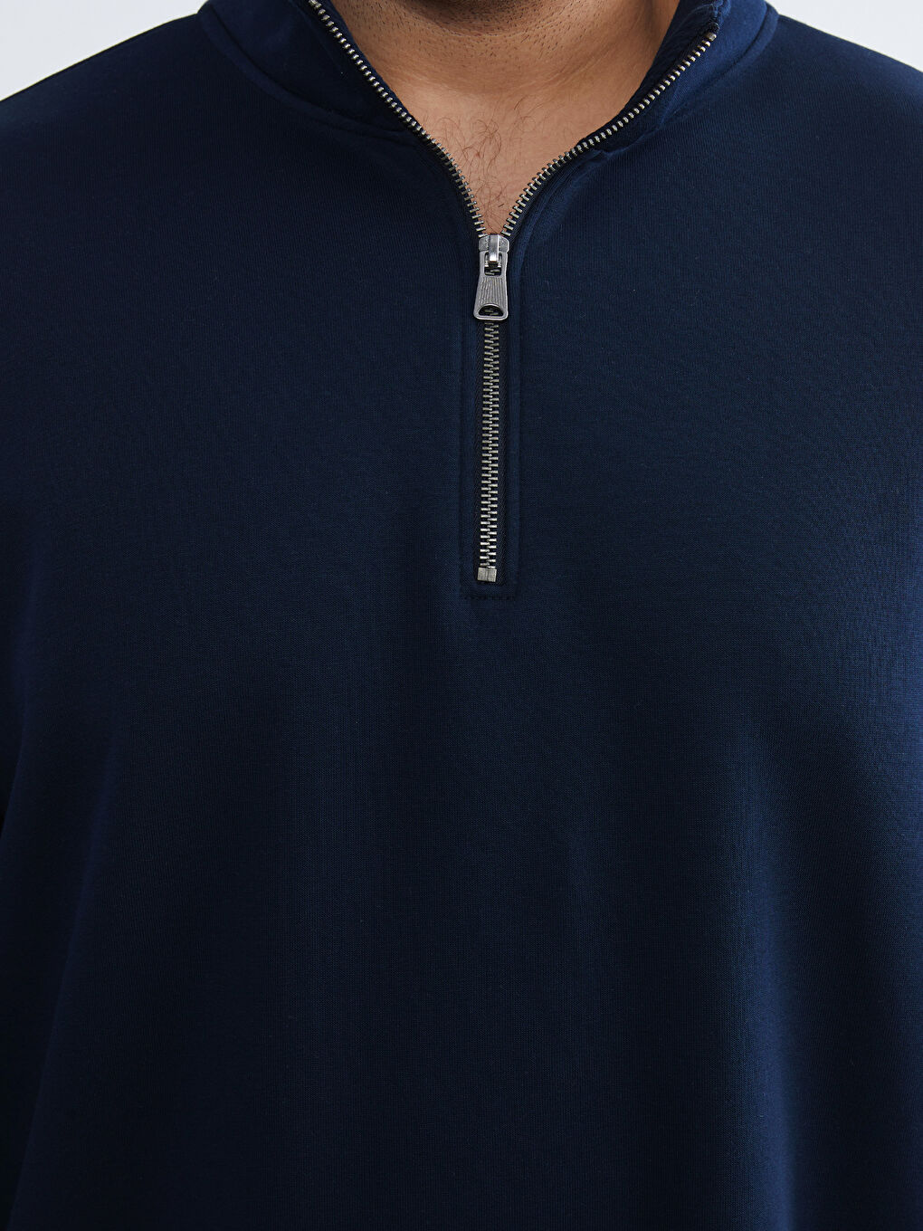 Lacivert Dik Yaka Erkek Sweatshirt-2