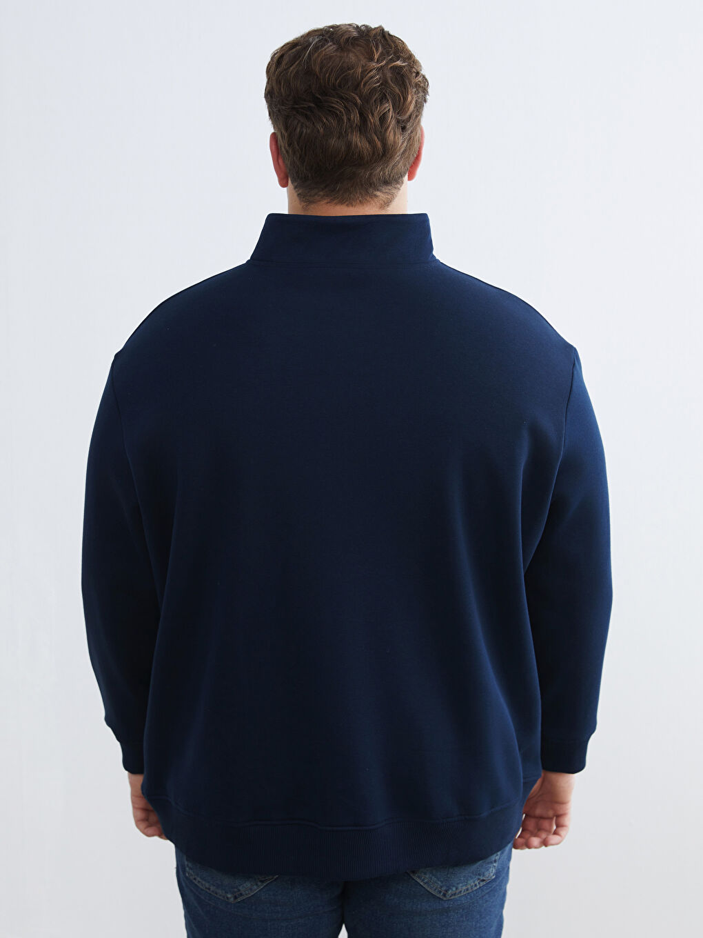 Lacivert Dik Yaka Erkek Sweatshirt-3