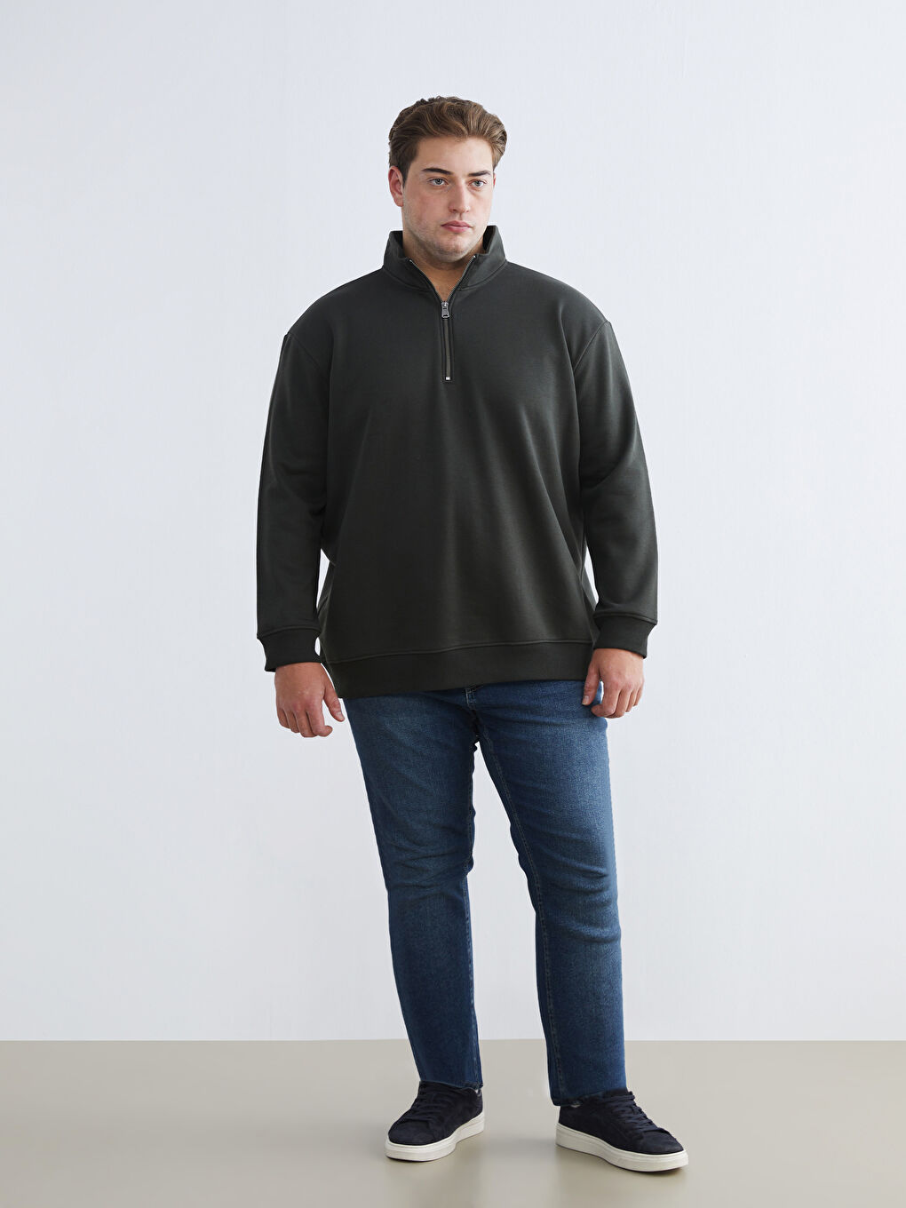 Haki Dik Yaka Erkek Sweatshirt-1