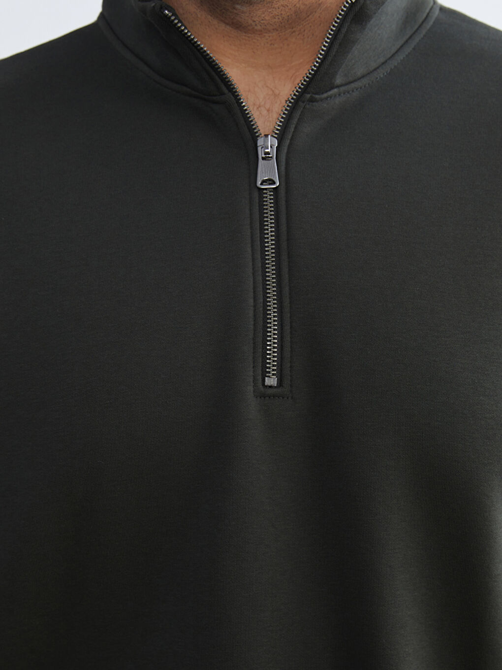 Haki Dik Yaka Erkek Sweatshirt-2