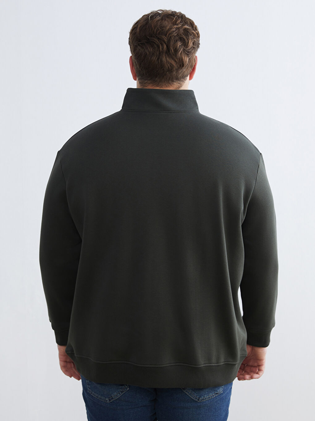 Haki Dik Yaka Erkek Sweatshirt-3