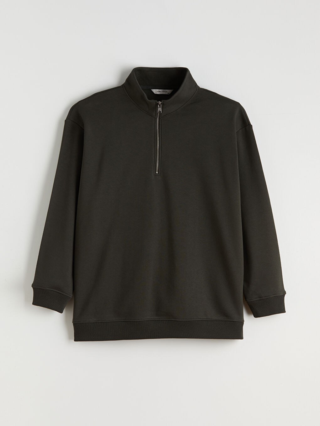 Haki Dik Yaka Erkek Sweatshirt-4