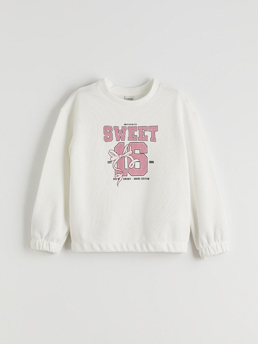 Ekru Bisiklet Yaka Kız Çocuk Sweatshirt