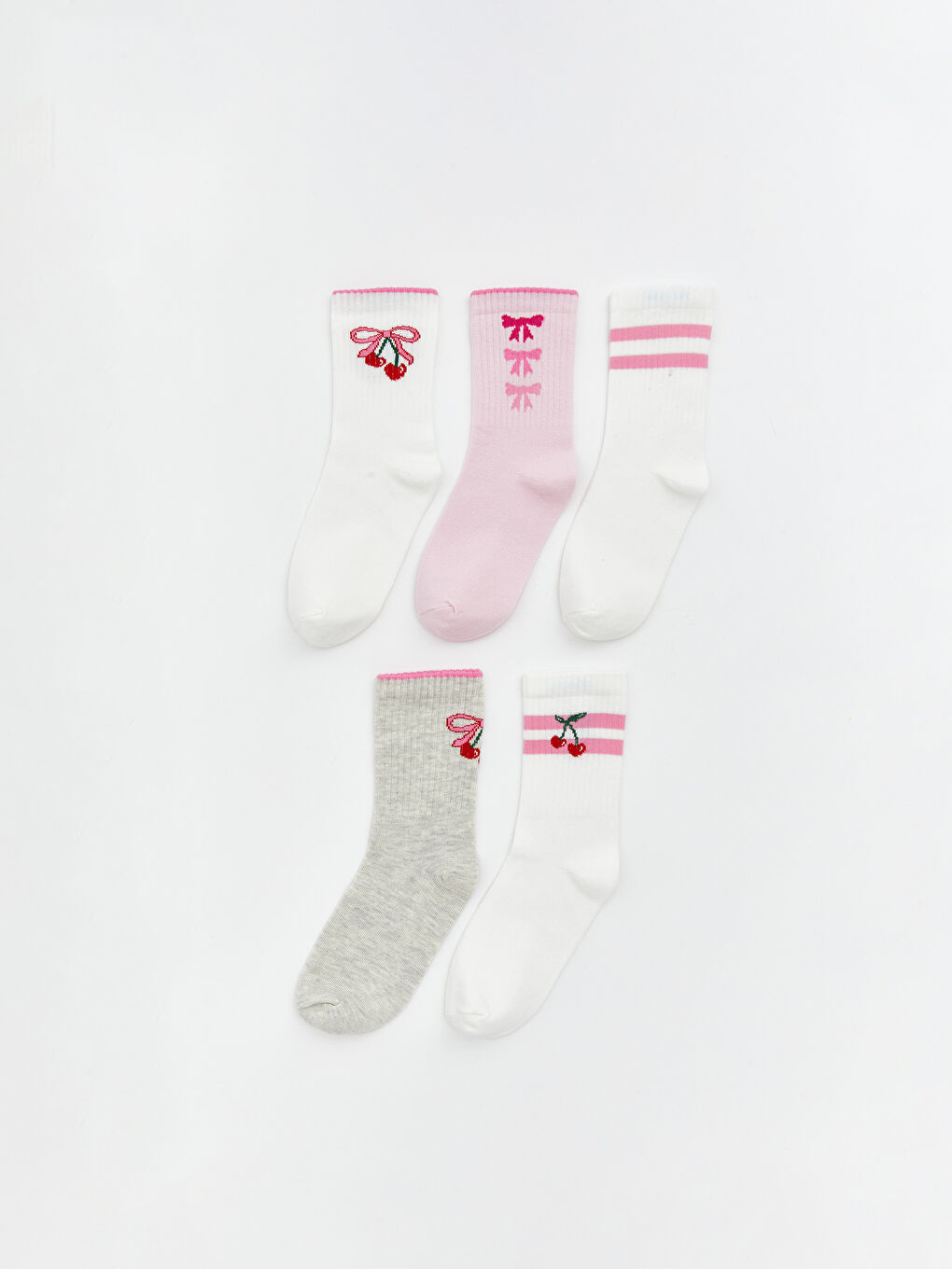Ekru Desenli Kız Çocuk Soket Çorap 5'li