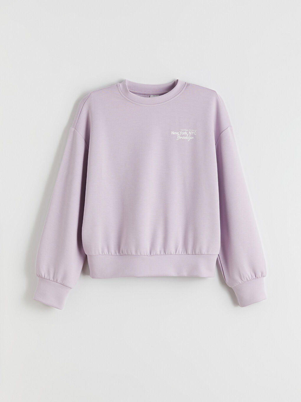 Lila Bisiklet Yaka New York Baskılı Kız Çocuk Sweatshirt