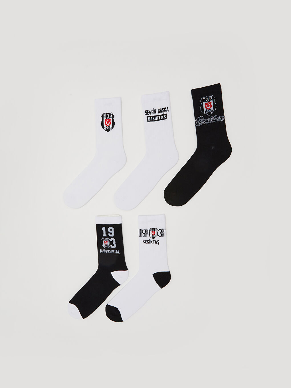 Karışık Beşiktaş Baskılı Erkek Taraftar Soket Çorap 5'li