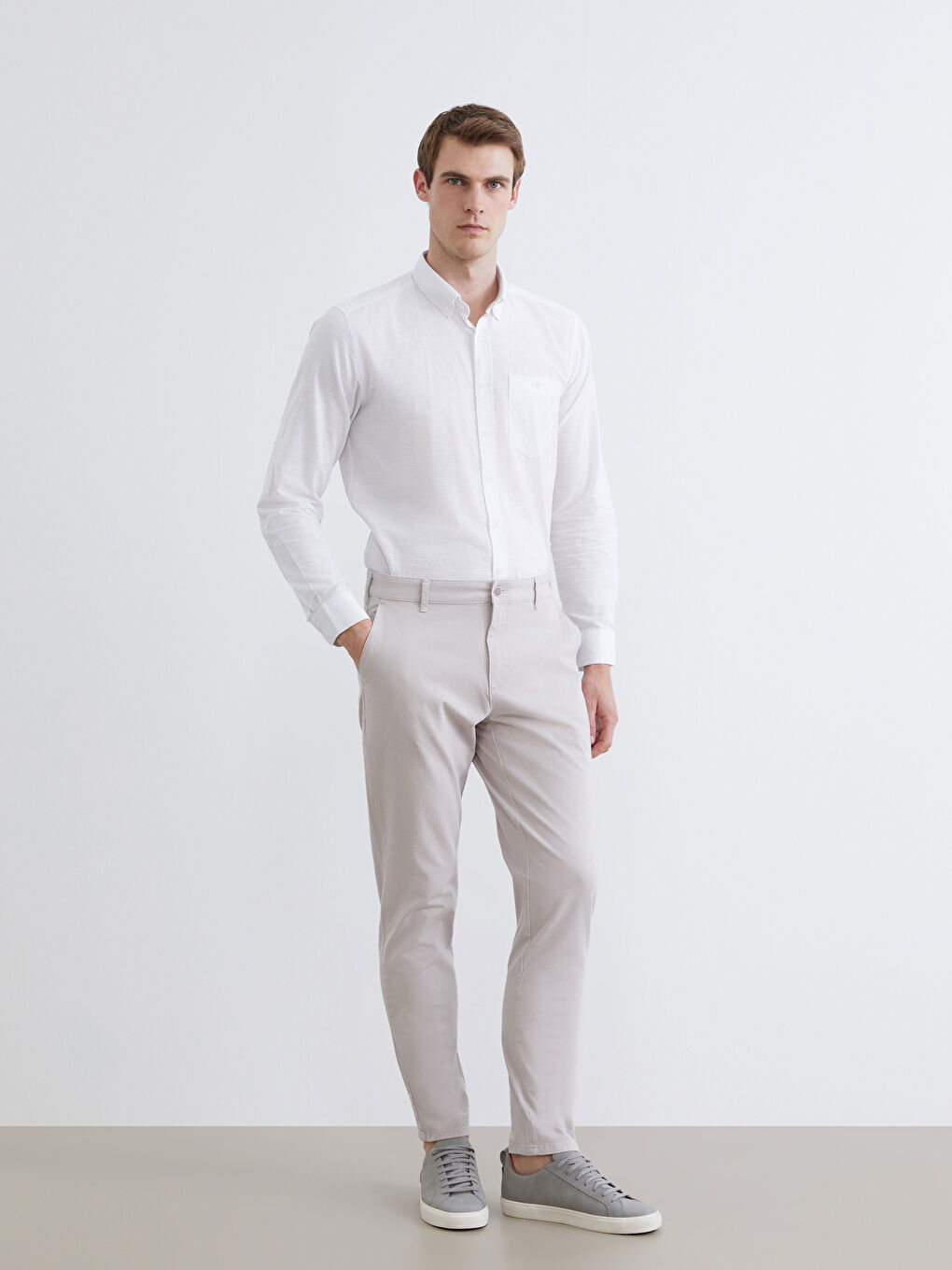 Gri Dar Kalıp Erkek Chino Pantolon