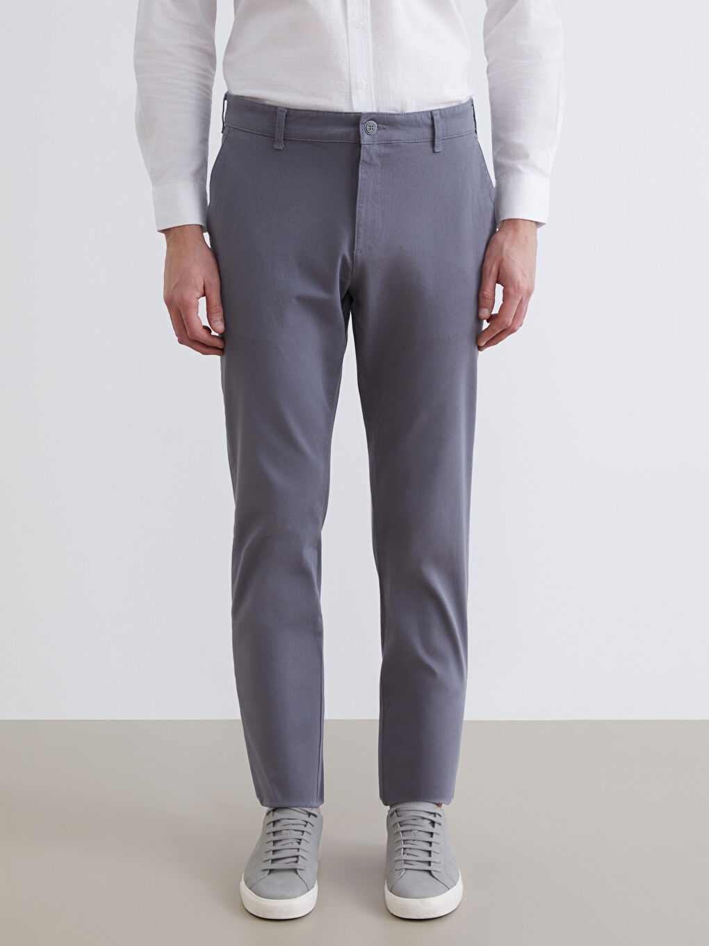 Gri Dar Kalıp Erkek Chino Pantolon-1