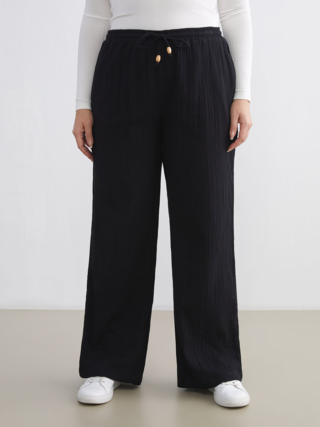 Elastic Waist Textured Muslin Women's Trousers-9