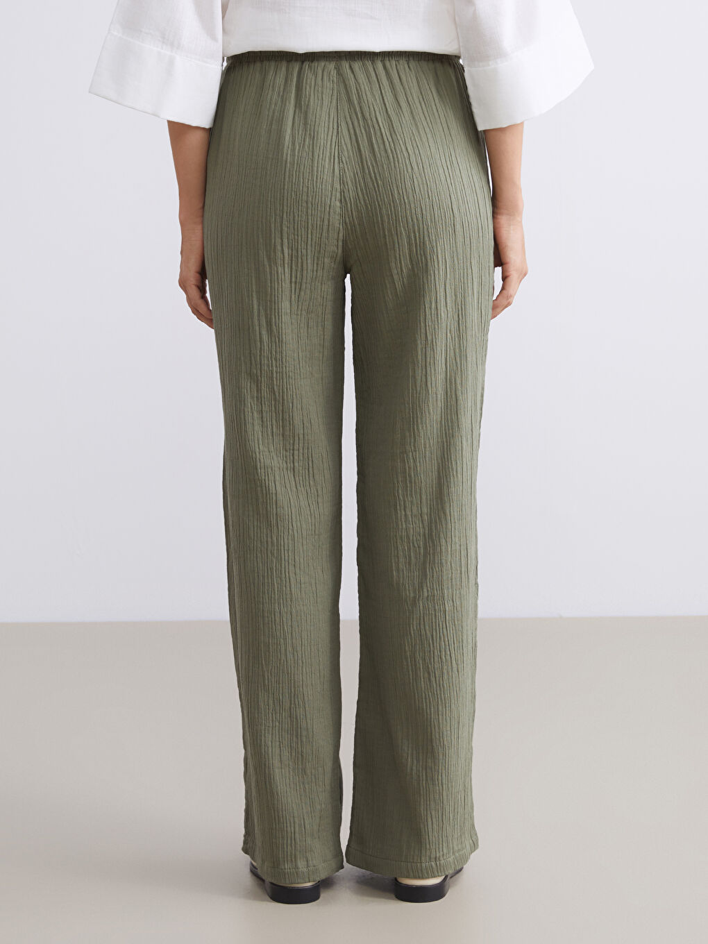 Elastic Waist Textured Muslin Women's Trousers-7