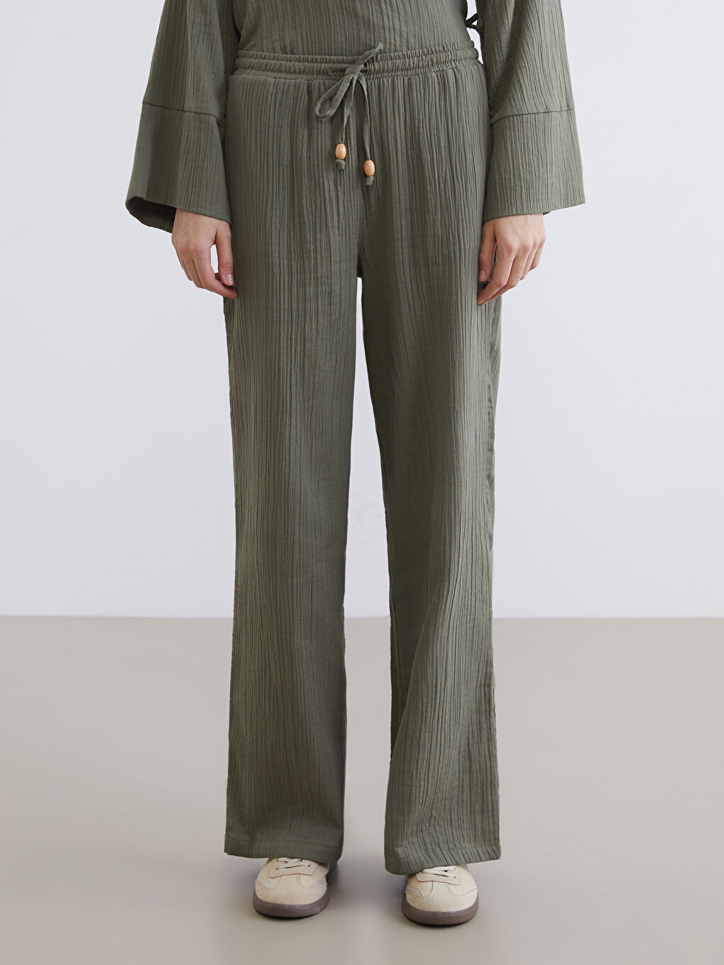 سروال نساء موسلين مزخرف بخصر مطاطي-2