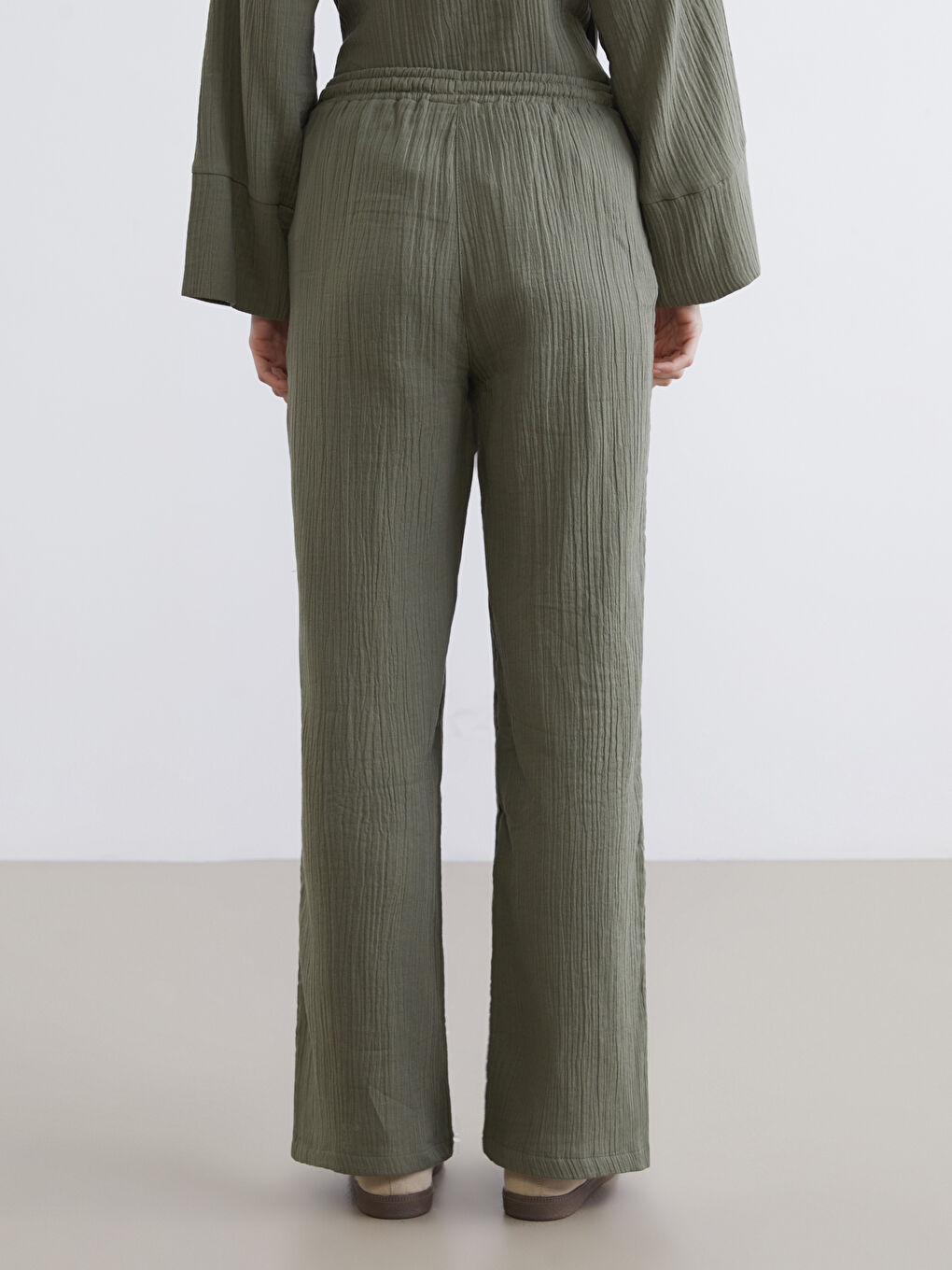 سروال نساء موسلين مزخرف بخصر مطاطي-6