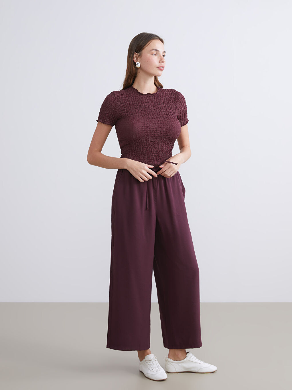 Elastic Waist Wide Leg Women's Trousers