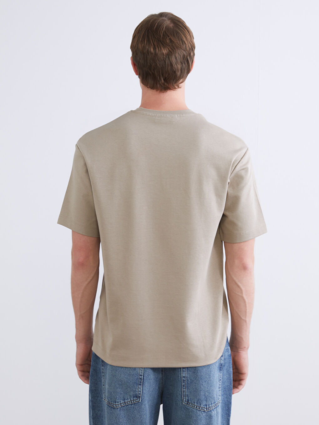 Bej Bisiklet Yaka Erkek Tişört-3