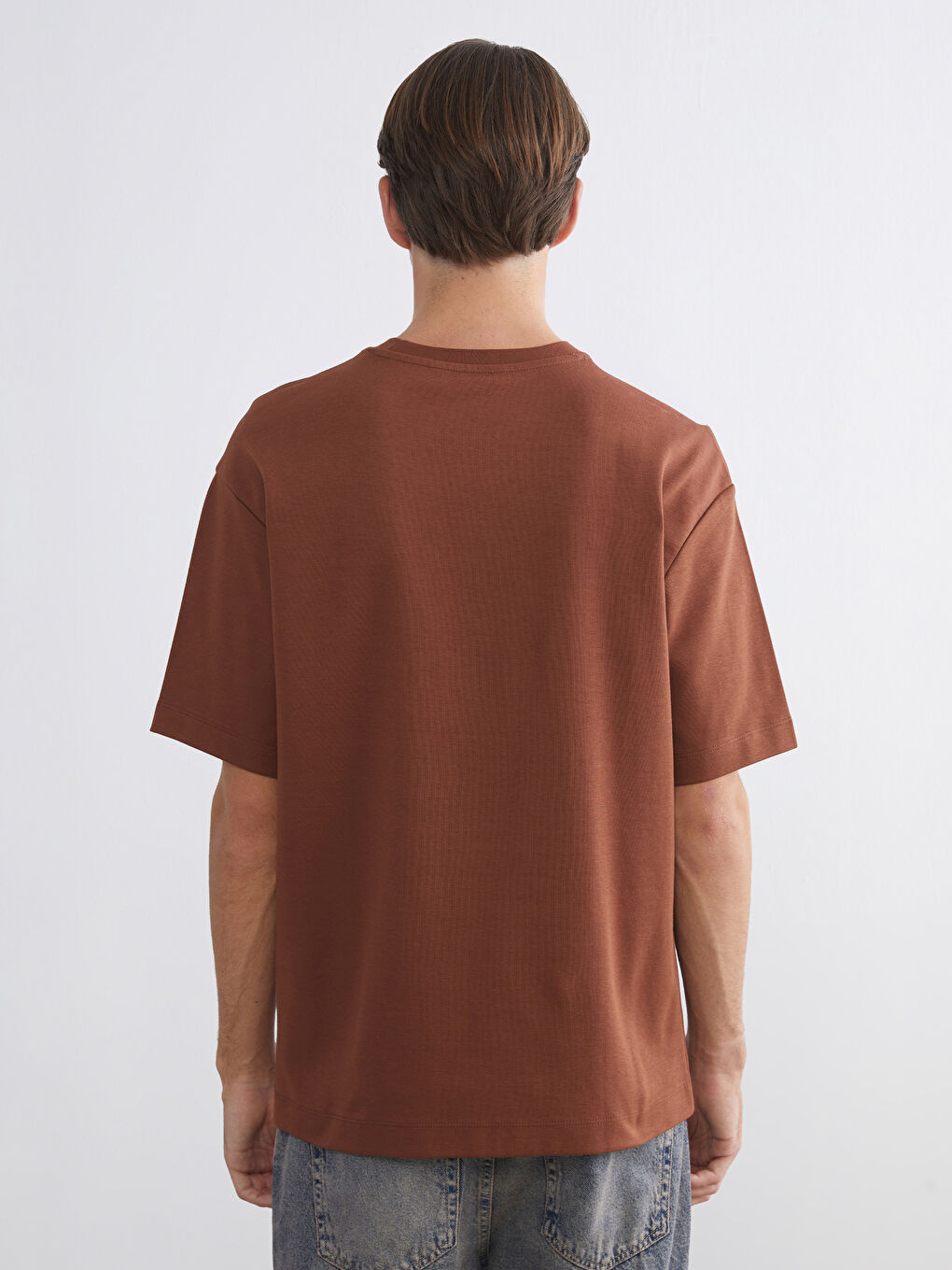 Kahverengi Bisiklet Yaka Erkek Tişört-3