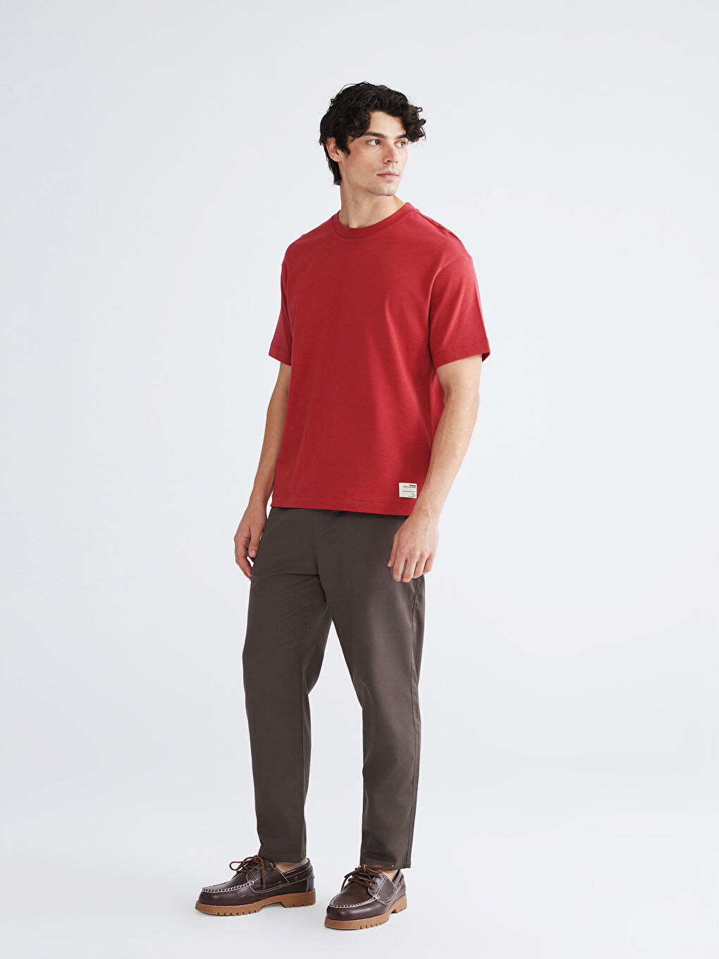 Kırmızı Bisiklet Yaka Penye Erkek Tişört-1